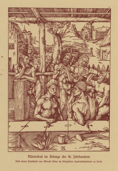 Miesten kylpylä, 1500-luvun alku (värilitro) tekijältä Albrecht (after) Durer or Duerer