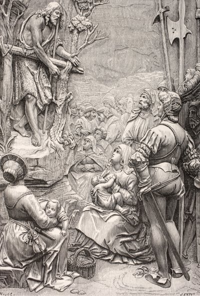 Pyhä Johannes Kastaja saarnaa autiomaassa (kaiverrus) tekijältä Albrecht (after) Durer or Duerer