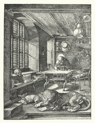 Pyhä Hieronymus työhuoneessaan (kaiverrus) tekijältä Albrecht (after) Durer or Duerer