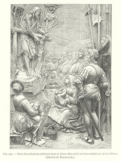 Pyhä Johannes Kastaja saarnaamassa erämaassa (kaiverrus) tekijältä Albrecht (after) Durer or Duerer