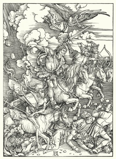The Four Horsemen of the Apocalypse (kaiverrus) tekijältä Albrecht (after) Durer or Duerer
