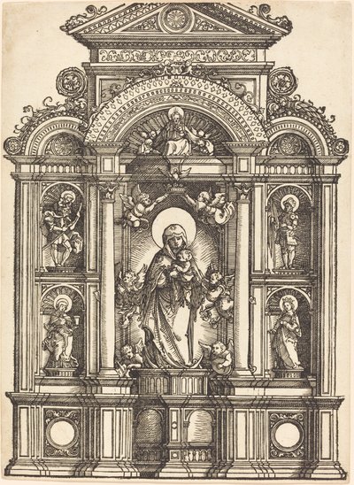 Alttari, jossa on Neitsyt ja lapsi sekä pyhät Christopher, Barbara, George ja Catherine tekijältä Albrecht Altdorfer