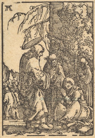 Kristus jättää äitinsä, ihmiskunnan lankeemuksesta ja pelastuksesta ..., n. 1513. tekijältä Albrecht Altdorfer
