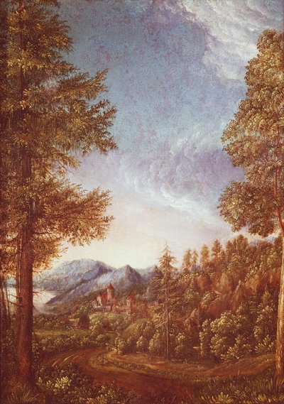 Tonavan maisema ja Castle Worth, n. 1522-25 (pergamentti pyökkillä) tekijältä Albrecht Altdorfer