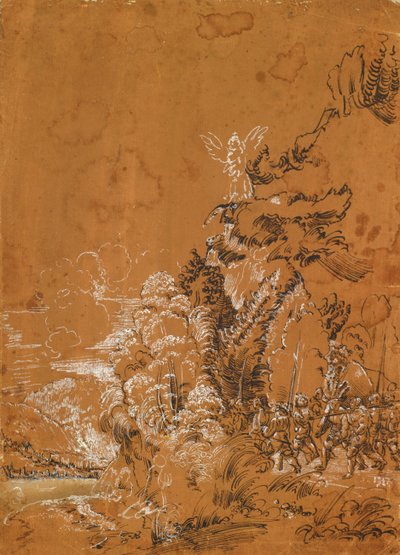 Metsämaisema enkeleillä ja palkkasotureilla tekijältä Albrecht Altdorfer