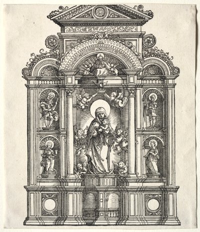 Suuri alttari Neitsyen kanssa, rajalla SS:n kanssa. Christopher, George, Barbara, Catherine tekijältä Albrecht Altdorfer