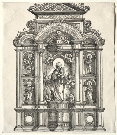 Suuri alttari Neitsyen kanssa, rajalla SS:n kanssa. Christopher, George, Barbara, Catherine, 1520. tekijältä Albrecht Altdorfer