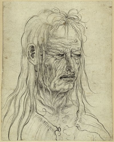 Rumaa vanhan naisen pää, oikealle katsova tekijältä Albrecht Altdorfer