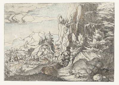 Maisema tummalla kallioseinällä tekijältä Albrecht Altdorfer