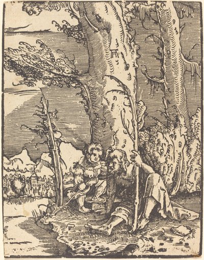 Pyhä Christopher istuu joen rannalla tekijältä Albrecht Altdorfer