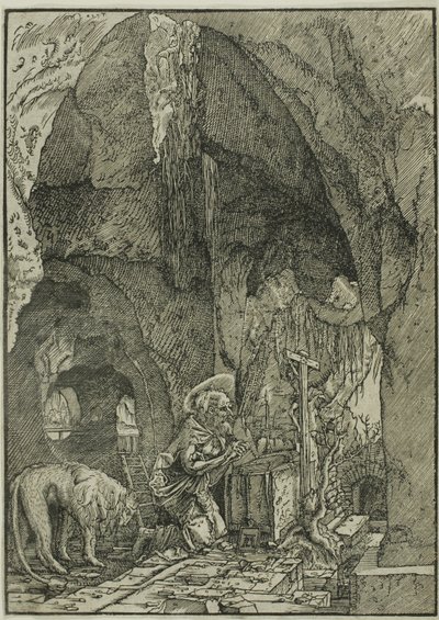 Pyhä Hieronymus katumuksessa, luolassa tekijältä Albrecht Altdorfer