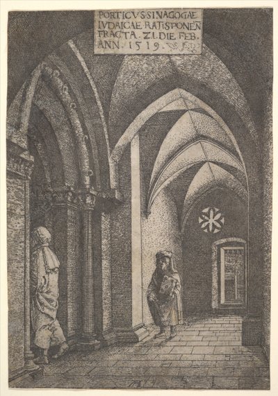 Regensburgin synagogan sisääntulo, 1519. tekijältä Albrecht Altdorfer