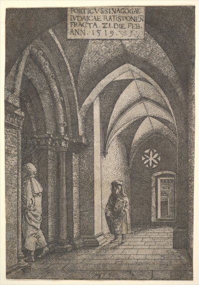 Regensburgin synagogan sisääntulo, 1519. tekijältä Albrecht Altdorfer