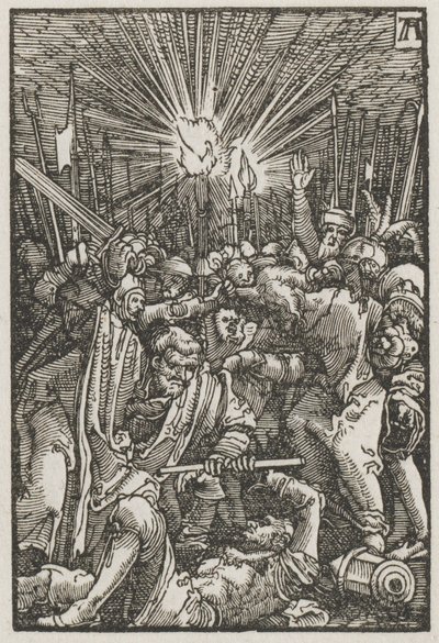 Ihmisen lankeemus ja lunastus: Kristus vangittiin, n. 1515. tekijältä Albrecht Altdorfer