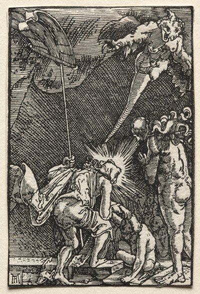 Ihmisen lankeemus ja lunastus: Laskeutuminen helvettiin, n. 1515. tekijältä Albrecht Altdorfer