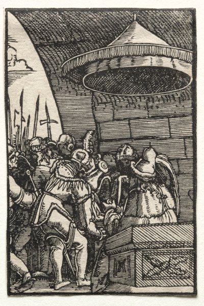 Ihmisen lankeemus ja lunastus: Pilatus pesee kätensä, n. 1515. tekijältä Albrecht Altdorfer