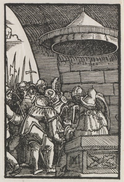 Ihmisen lankeemus ja lunastus: Pilatus pesee kätensä, n. 1515. tekijältä Albrecht Altdorfer