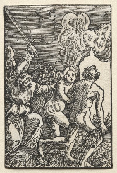 Ihmisen lankeemus ja lunastus: Karkotus Eedenistä, n. 1515. tekijältä Albrecht Altdorfer