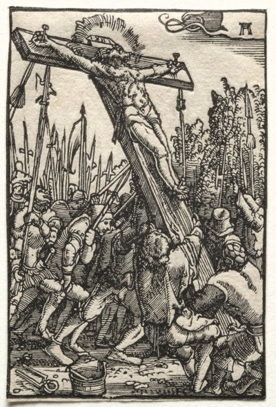 Ihmisen lankeemus ja lunastus: Ristin nostaminen, n. 1515. tekijältä Albrecht Altdorfer