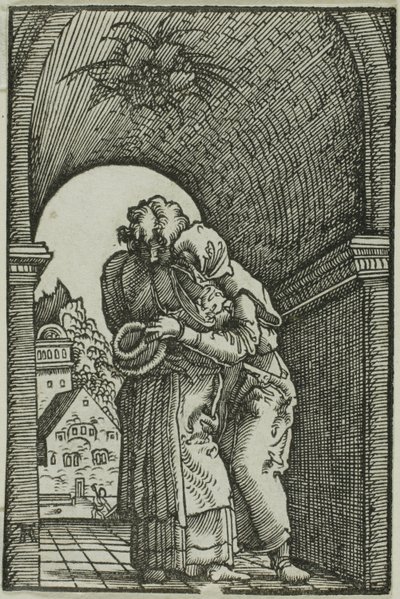 Joachimin ja Annen tapaaminen julkaisusta The Fall and Redemption of Man tekijältä Albrecht Altdorfer