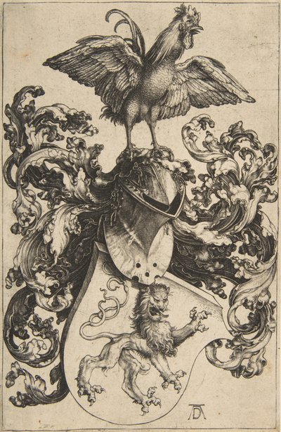 37 Vaakuna, jossa on leijona ja kukko tekijältä Albrecht Dürer