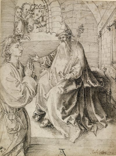 Nuorukainen polvistumassa potentaatin edessä, 1490-luku tekijältä Albrecht Dürer