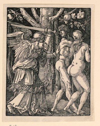 Adam ja Eeva karkotettiin Paratiisista, Pikku Passion -sarjasta tekijältä Albrecht Dürer