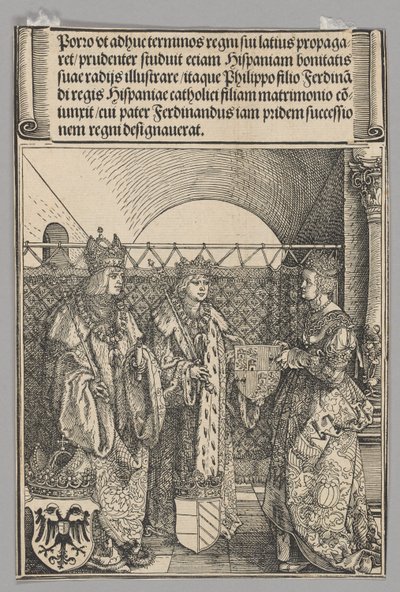Phillippin kihla Johannan kanssa, levy 15 historiallisista kohtauksista keisari Maximilian I:n elämästä Riemukaaresta tekijältä Albrecht Dürer
