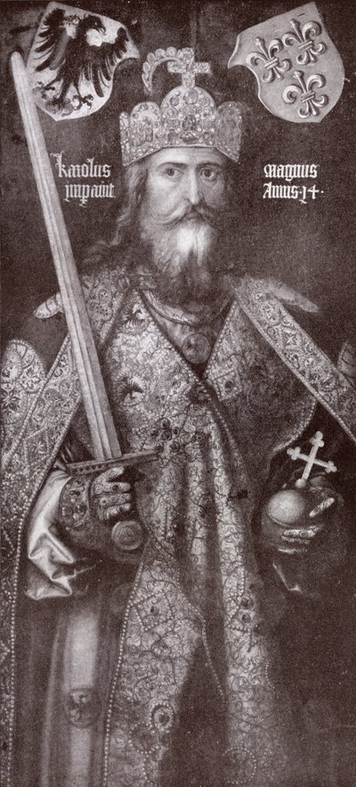Charlemagne, kuvitus A. R. Hope Moncrieffin teoksesta "Romance and Legend of Chivalry" tekijältä Albrecht Dürer