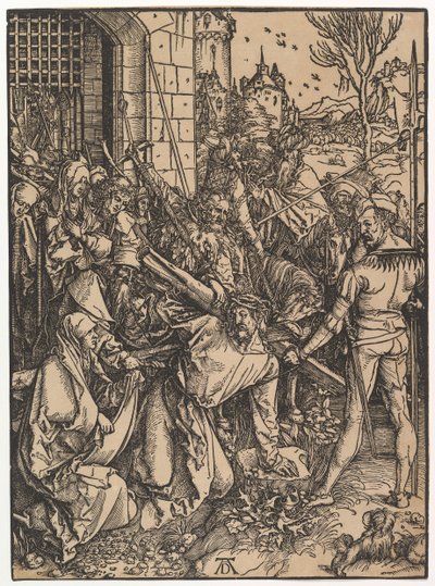 Kristus kantaa ristiä, suuresta kärsimyksestä, n. 1498. tekijältä Albrecht Dürer