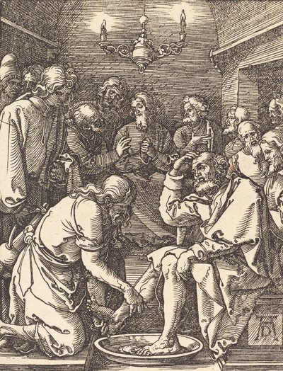 Kristus pesee opetuslasten jalkoja, luultavasti n. 15091510. tekijältä Albrecht Dürer
