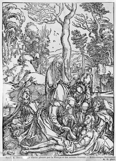 Neitsyt ja naispyhimykset surevat Kristusta, The Great Passion -sarjasta, 1497-1500 (puupiirros) (bw kuva) tekijältä Albrecht Dürer