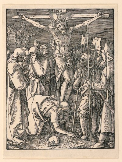 Kristus ristillä (Ristiinnaulitseminen), Pikku Passion -sarjasta tekijältä Albrecht Dürer