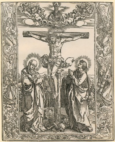 Ristiinnaulittu Kristus, jota ympäröi enkelikuvio tekijältä Albrecht Dürer