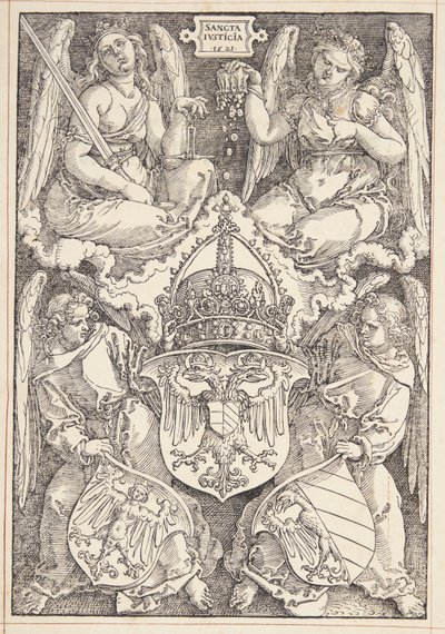 Imperiumin vaakuna ja Nürnbergin kaupunki tekijältä Albrecht Dürer