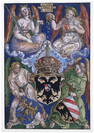 Saksan keisarikunnan ja Nürnbergin kaupungin vaakunat tekijältä Albrecht Dürer