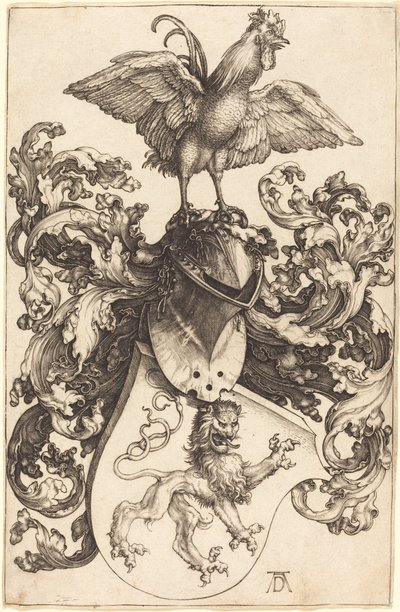 Vaakuna, jossa leijona ja kukko tekijältä Albrecht Dürer