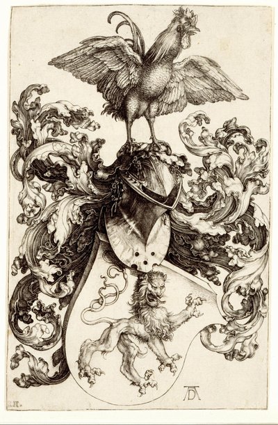 Vaakuna, jossa on leijona ja kukko tekijältä Albrecht Dürer