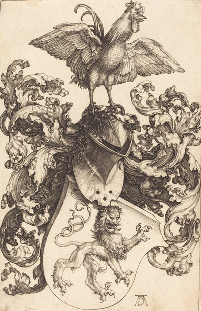 Vaakuna, jossa leijona ja kukko, 15021503. tekijältä Albrecht Dürer