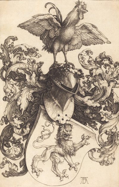 Vaakuna, jossa leijona ja kukko, 15021503. tekijältä Albrecht Dürer