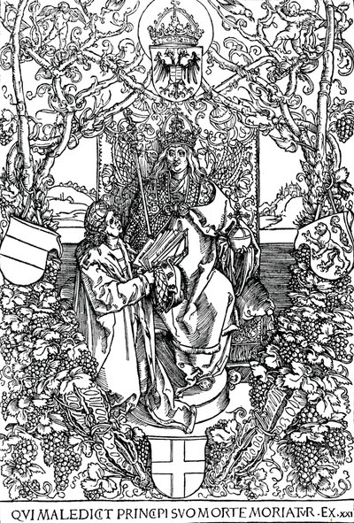 Conrad Celtes esittelee kirjansa The Four Books of Love Maximilian I:lle, 1502 1906 tekijältä Albrecht Dürer