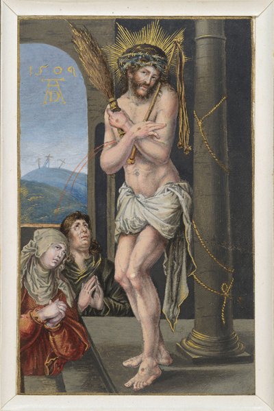 Kärsimyksen mies ruoskimispylvään äärellä tekijältä Albrecht Dürer
