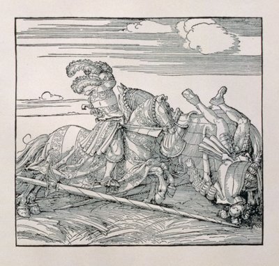 Saksan keisari Maximilian I (1459-1519) vapauttaa vastustajansa kilpailussa julkaisemattomasta kirjasta, joka ylistää keisarien ritarillisia tekoja, n. 1515 tekijältä Albrecht Dürer
