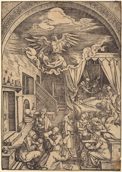 Kristuksen syntymä, sivu 10 sarjasta ”Marian elämä” tekijältä Albrecht Dürer