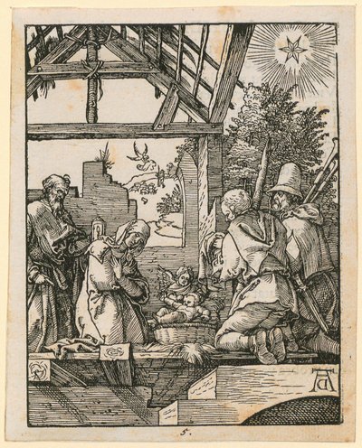 Kristuksen syntymä, lehti 5 sarjasta "Pieni puupiirrospassio" tekijältä Albrecht Dürer