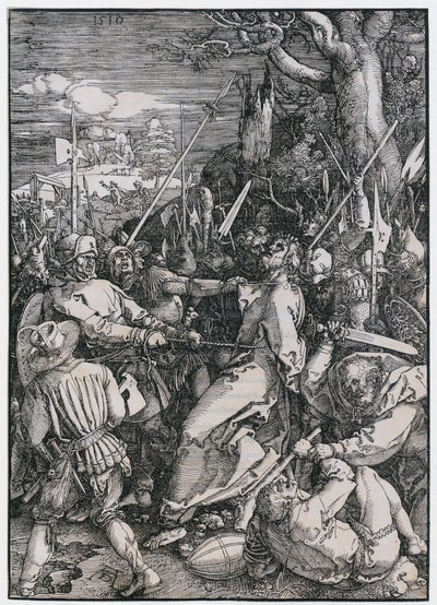 Kristuksen pidätys, sarjan ”Suuri passio” 4. sivu tekijältä Albrecht Dürer