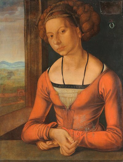 Saksa: Bildnis einer Frau Fürleger mit geflochtenem Haar Muotokuva nuoresta naisesta, jolla on punotut hiukset. tekijältä Albrecht Dürer