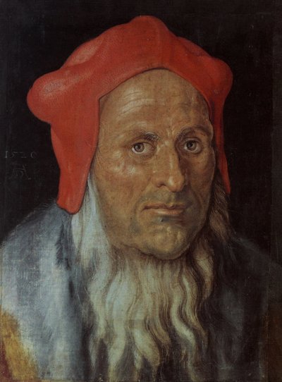Saksa: Muotokuva parrakkaasta miehestä, jolla on punainen lippalakki Muotokuva miehestä (Portrait of a Man) tekijältä Albrecht Dürer