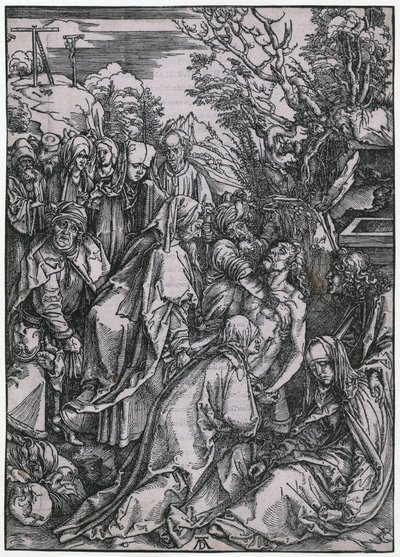 Kristuksen hautaaminen, lehti 10 sarjasta "Suuri passio" tekijältä Albrecht Dürer