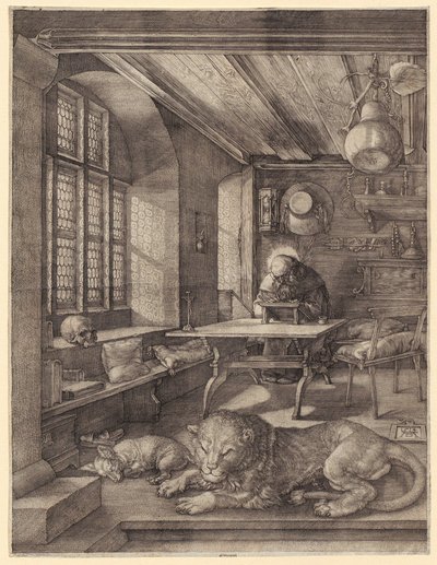 Pyhä Hieronymus vitriinissä tekijältä Albrecht Dürer